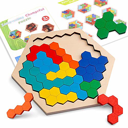 

wooden hexagon puzzle geometric shapes the buying task game hexagon funny puzzle toy montessori educational gift for all ages challenge