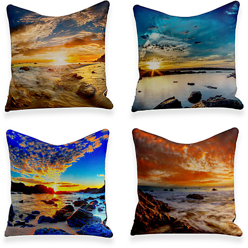 

Cushion Cover 4PC Linen Soft Decorative Square Throw Pillow Cover Cushion Case Pillowcase for Sofa Bedroom 45 x 45 cm (18 x 18 Inch) Superior Quality Machine Washable