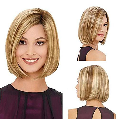 

seyada 14 bob wigs short straight synthetic hair full wigs for women natural looking heat resistant (blonde)