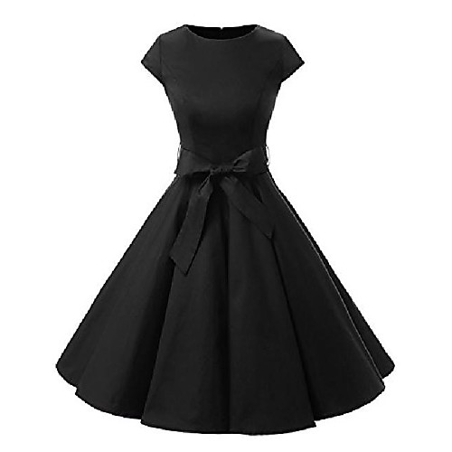 

ladies vintage 50s cap sleeves dot solid color rockabilly swing dresses xs black