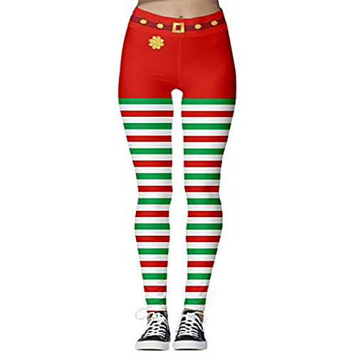 

women's christmas tights 3d digital print christmas stripes leggings full length pants,medium