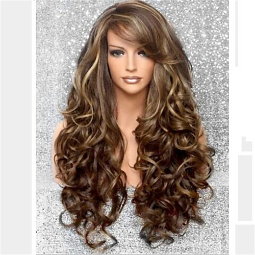 

Synthetic Wig Body Wave Asymmetrical Wig Long Blonde Synthetic Hair Women's Soft Color Gradient Ombre Hair Blonde Brown