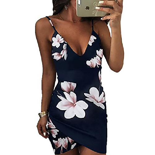 

womens spaghetti strap open back floral print bodycon dress blue s