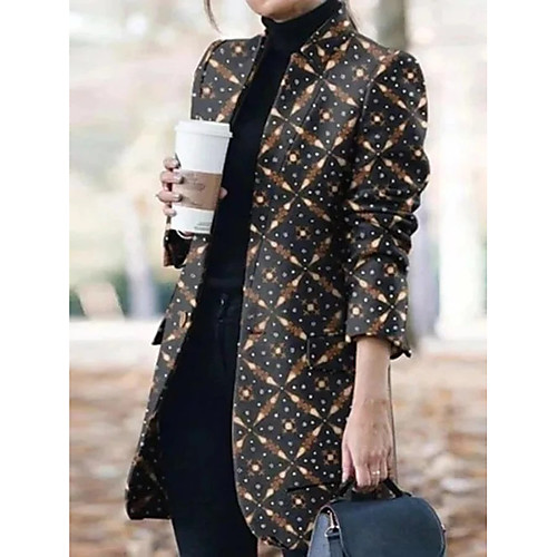 

Women's Striped Print Fall & Winter Trench Coat Long Going out Long Sleeve Cotton Blend Coat Tops Black