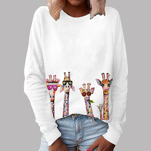 

Women's Pullover Sweatshirt Cartoon Graphic Giraffe Daily Basic Casual Hoodies Sweatshirts White Black Blushing Pink