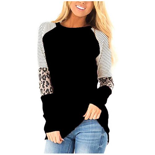 

Women's Plus Size Patchwork Striped T shirt Large Size Round Neck Long Sleeve Tops Big Size