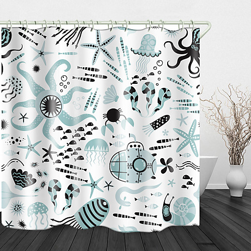

Starfish School Print Waterproof Fabric Shower Curtain for Bathroom Home Decor Covered Bathtub Curtains Liner Includes with Hooks
