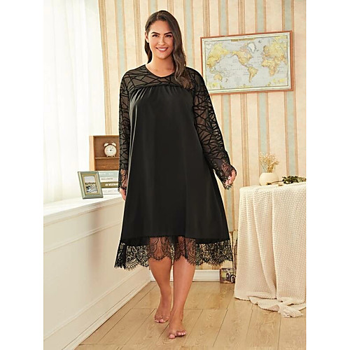 

Women's Plus Size Dresses Swing Dress Midi Dress Long Sleeve Print Solid Color Lace Print Casual Spring & Summer / Loose
