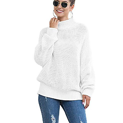 

women winter pullover sweater oversized tops high neck long sleeve knitted sweaters white s