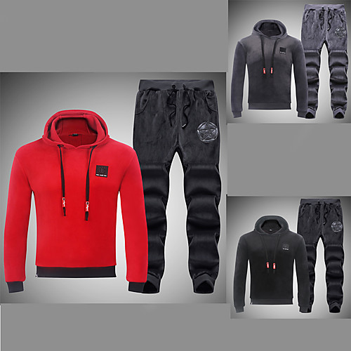 

Men's 2 Piece Tracksuit Sweatsuit Street Casual Long Sleeve 2pcs Winter Spandex Breathable Sweat Out Sweat-wicking Fitness Jogging Sportswear Solid Colored Outfit Set Hoodie Black Red Grey Activewear