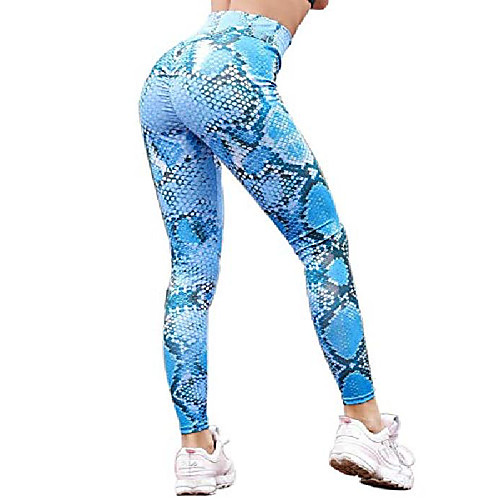 

women's high waist ruched butt lifting snakeskin printed yoga pants sports workout running leggings (yellow, m)