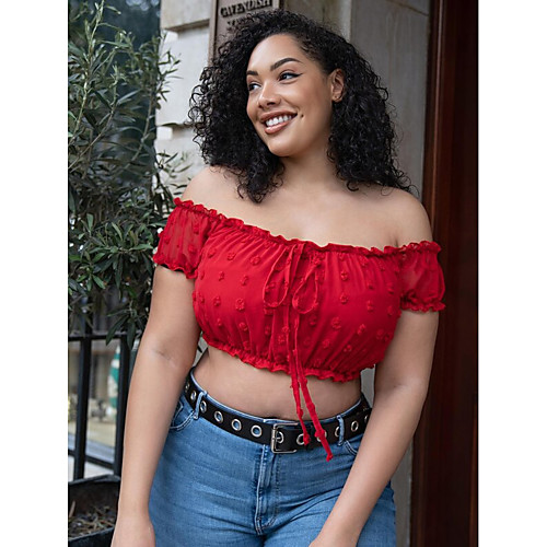 

Women's Plus Size Print Plain Blouse Large Size Off Shoulder Short Sleeve Tops Big Size