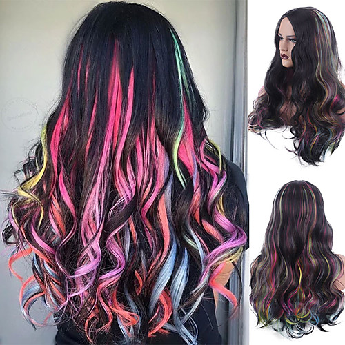 

Synthetic Wig Body Wave Bouncy Curl Middle Part Wig Long Rainbow Synthetic Hair Women's Soft Highlighted / Balayage Hair Fluffy Mixed Color