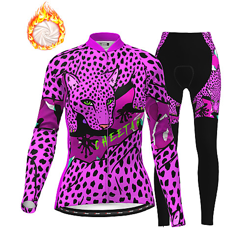 

21Grams Women's Long Sleeve Cycling Jersey with Tights Winter Fleece Polyester Black / Yellow Purple Blue Leopard Camo / Camouflage Animal Bike Clothing Suit Fleece Lining Breathable 3D Pad Warm