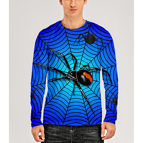 

Men's T shirt 3D Print Graphic 3D Animal Print Long Sleeve Daily Tops Casual Blue