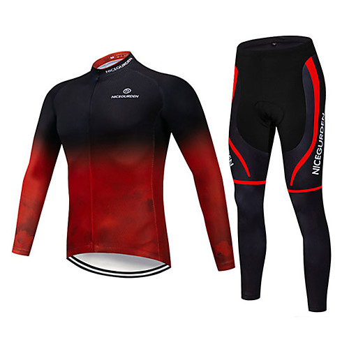 

Men's Long Sleeve Cycling Jersey with Tights Winter Elastane Polyester Black / Red Bike Clothing Suit Breathable 3D Pad Quick Dry Reflective Strips Sweat-wicking Sports Graphic Clothing Apparel