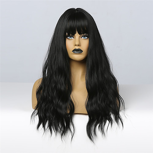 

Synthetic Wig Curly Loose Curl Neat Bang Wig Long Natural Black Synthetic Hair 24 inch Women's Fashionable Design Classic New Arrival Black