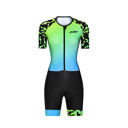 

Women's Men's Short Sleeve Triathlon Tri Suit Green Gradient Bike Breathable Quick Dry Sports Graphic Mountain Bike MTB Road Bike Cycling Clothing Apparel / Stretchy / Athletic