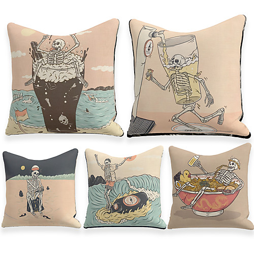 

Cushion Cover 5PC Linen Soft Decorative Square Throw Pillow Cover Cushion Case Pillowcase for Sofa Bedroom 45 x 45 cm (18 x 18 Inch) Superior Quality Machine Washable