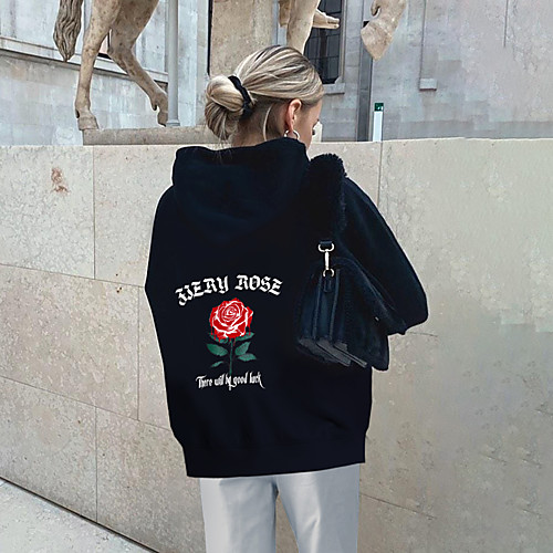 

Women's Pullover Hoodie Sweatshirt Graphic Floral Text Daily Basic Casual Hoodies Sweatshirts Black / Letter