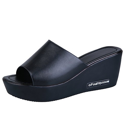 

Women's Sandals Wedge Heel Peep Toe Casual Daily Walking Shoes Faux Leather Solid Colored White Black