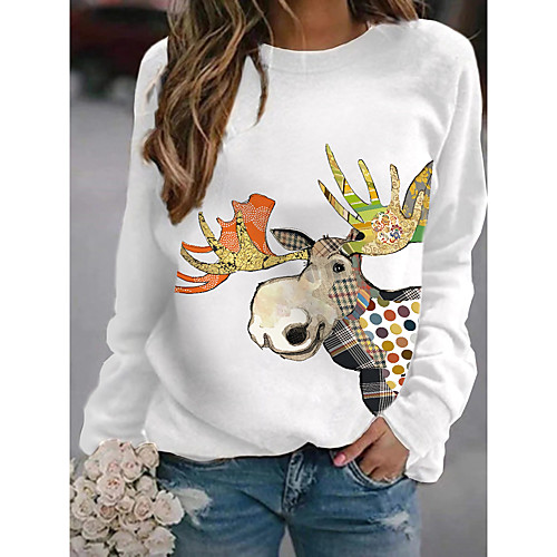 

Women's Pullover Sweatshirt Graphic Reindeer Daily Basic Casual Hoodies Sweatshirts White Black Blushing Pink