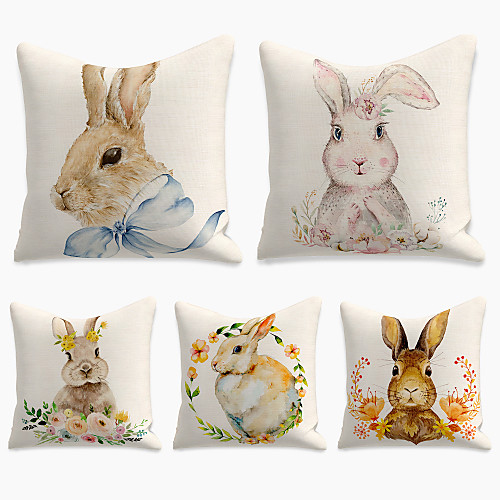 

Happy Easter Cushion Cover 5PCS Linen Soft Decorative Square Throw Pillow Cover Cushion Case Pillowcasefor Sofa Bedroom 45 x 45 cm (18 x 18 Inch) Superior Quality Mashine Washable