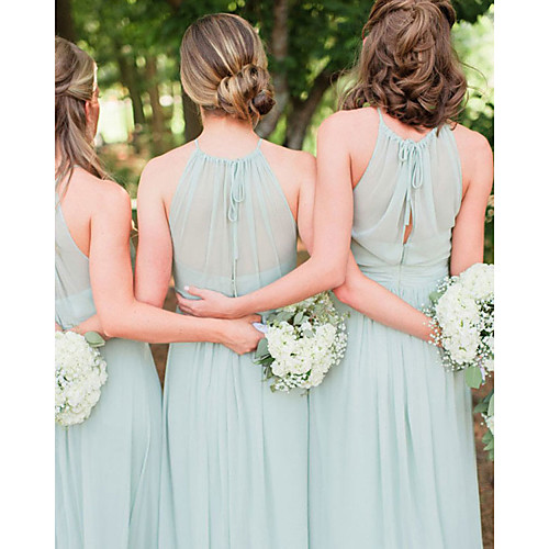

A-Line Jewel Neck Floor Length Chiffon Bridesmaid Dress with Ruching