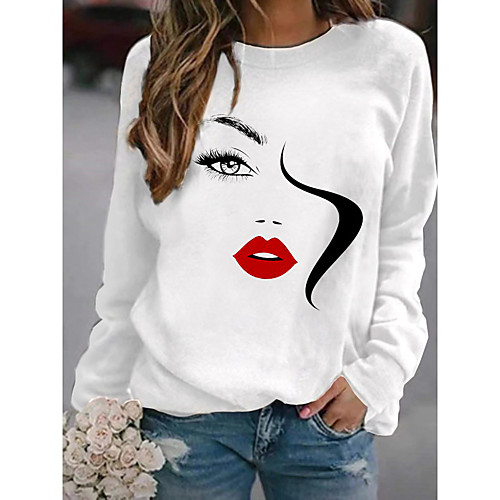 

Women's Pullover Sweatshirt Graphic Portrait Daily Basic Casual Hoodies Sweatshirts White Blushing Pink Gray