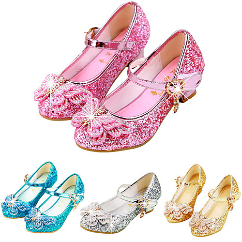 

Girls' Heels Moccasin Flower Girl Shoes Halloween Rubber PU Block Heel Sandals Little Kids(4-7ys) Big Kids(7years ) Daily Party & Evening Walking Shoes Rhinestone Buckle Sequin Pink Gold Dark Blue