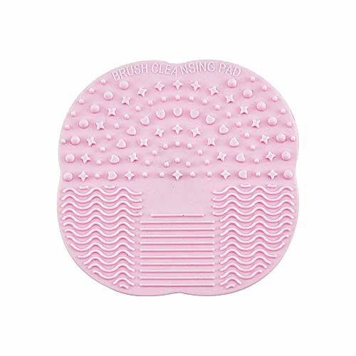 

silicone brush cleaner 2pcs egg makeup brush cleaning pad and silicone makeup brush ,for eyebrow brush, loose powder brush and fan brush -10.5 cm 10.5 cm pink