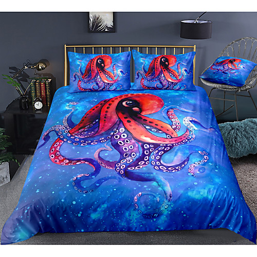 

Octopus Print 3-Piece Duvet Cover Set Hotel Bedding Sets Comforter Cover with Soft Lightweight Microfiber, Include 1 Duvet Cover, 2 Pillowcases for Double/Queen/King(1 Pillowcase for Twin/Single)