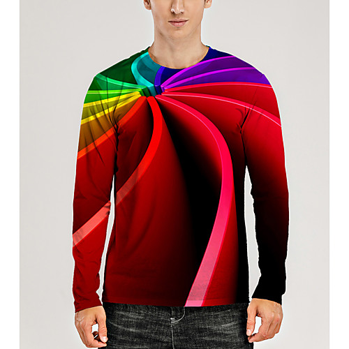 

Men's T shirt 3D Print Graphic Optical Illusion 3D Print Long Sleeve Daily Tops Casual Rainbow