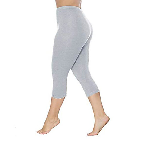 

womens plus size capri leggings soft stretch cropped pants(light grey,3xl)