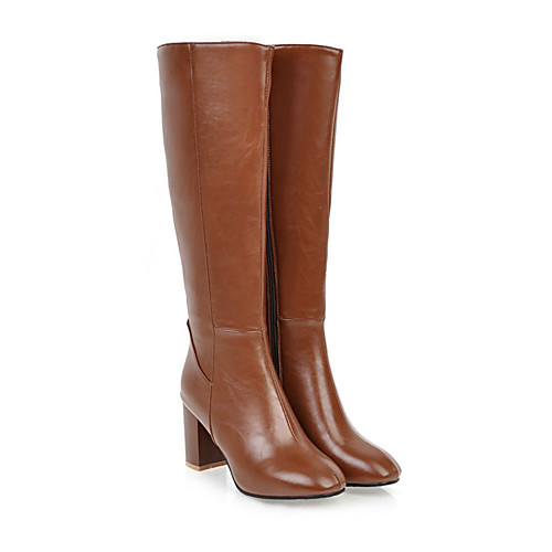 

Women's Boots Block Heel Square Toe Mid Calf Boots Casual Daily PU Solid Colored Black Brown Beige / Mid-Calf Boots