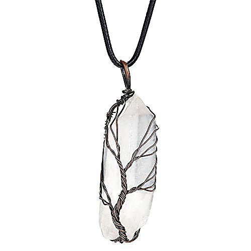 

tree of life chakra crystal wire wrapped natural clear quartz healing crystal point pendant necklace for women