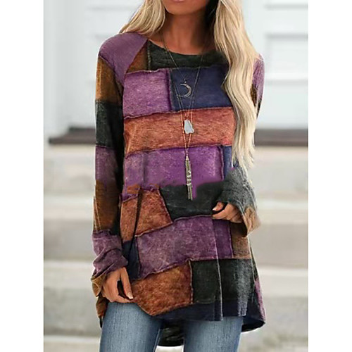 

Women's Geometric Women's Hoodies Long Sleeve Sweater Cardigans Crew Neck Spring Fall Purple