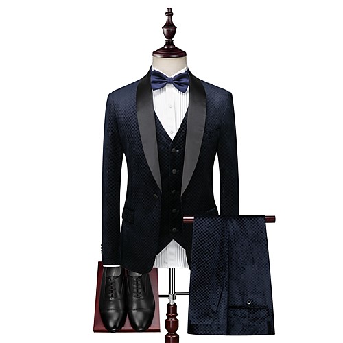 

Tuxedos Standard Fit Shawl Collar Single Breasted One-button Cotton Blend / Polyester Grid / Plaid
