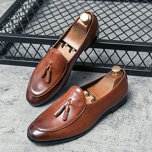 

Men's Loafers & Slip-Ons Casual Daily Walking Shoes Cowhide Breathable Non-slipping Wear Proof Black Brown Fall