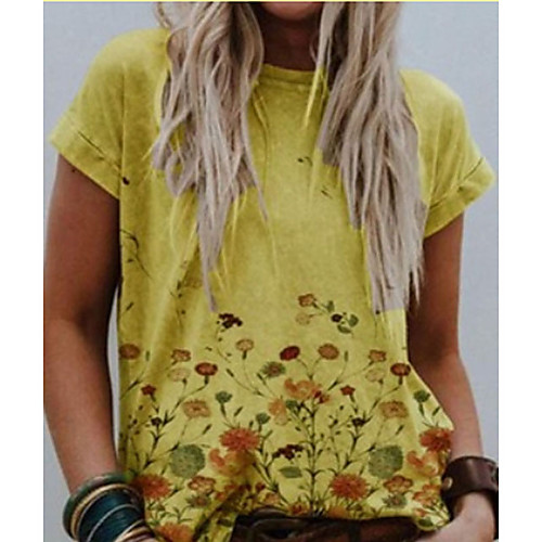 

Women's Plus Size Print Floral T shirt Large Size Round Neck Short Sleeve Christmas Tops Big Size
