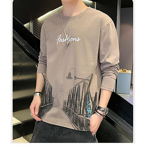 

Men's T shirt Other Prints Graphic Long Sleeve Daily Tops White Black Blue