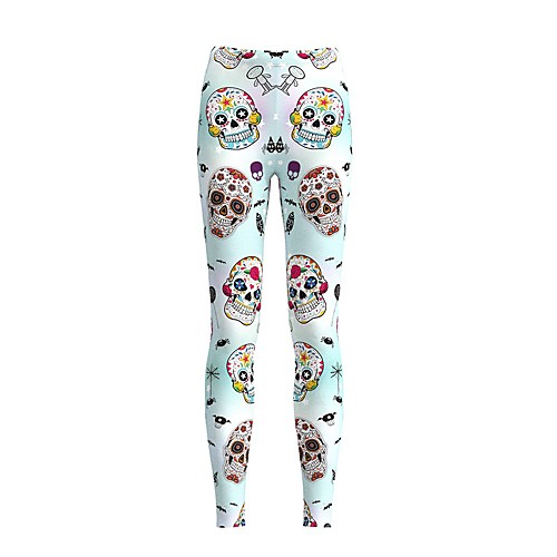 

Women's Basic Casual Comfort Daily Gym Leggings Pants Skull Full Length Print Light Green