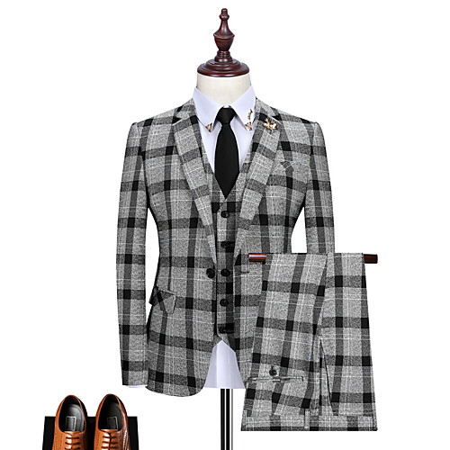 

Tuxedos Tailored Fit Notch Single Breasted One-button Polyester Grid / Plaid Patterns