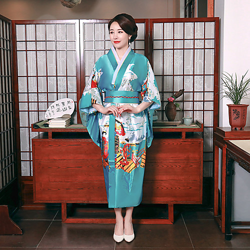 

Geisha Adults' Women's Cosplay Kimonos Outfits Japanese Traditional Kimono Bathrobe For Party Masquerade Polyester Graphic Carnival Masquerade Kimono Coat Waist Belt