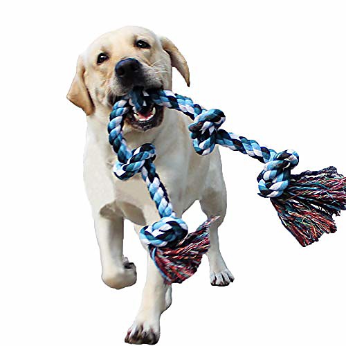 

dog rope toys for aggressive chewers tough rope chew toys for large and medium dog 3 feet 5 knots indestructible cotton rope for large breed dog tug of war dog toy teeth cleaning