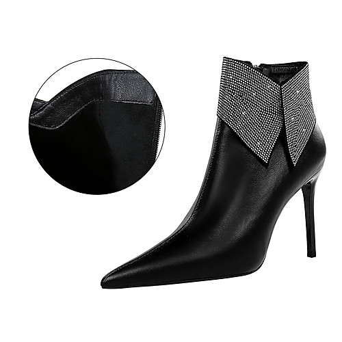 

Women's Boots Stiletto Heel Pointed Toe Sexy Minimalism Party & Evening PU Rhinestone Solid Colored Black / Red Black / Knee High Boots