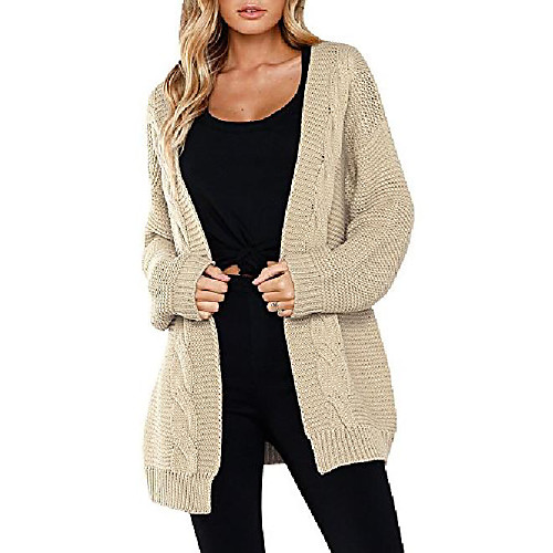 

womens casual cardigan sweaters long sleeve open front cable knit chunky coat khaki