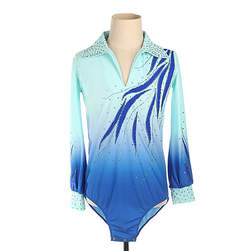 

Figure Skating Top Men's Boys' Ice Skating Top Blue High Elasticity Training Competition Skating Wear Crystal / Rhinestone Long Sleeve Ice Skating Figure Skating / Kids