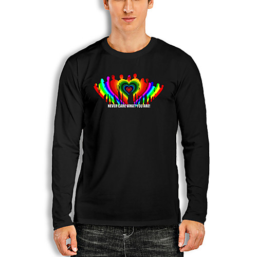 

Men's T shirt Other Prints Graphic Rainbow Print Long Sleeve Daily Tops Cotton Basic White Black Red