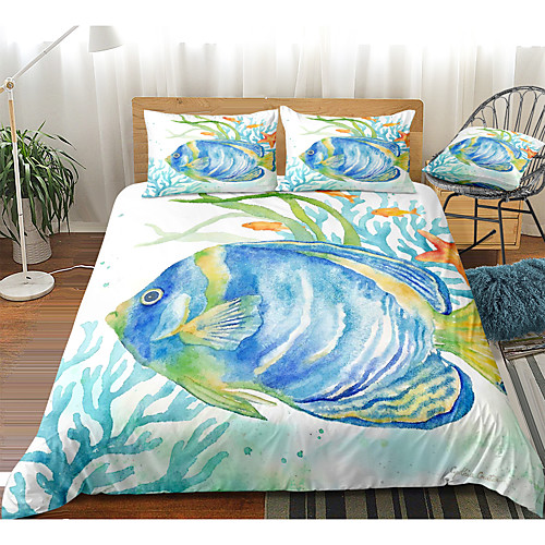 

Ocean Series Sea Fish Print 3-Piece Duvet Cover Set Hotel Bedding Sets Comforter Cover with Soft Lightweight Microfiber(Include 1 Duvet Cover and 1or 2 Pillowcases)